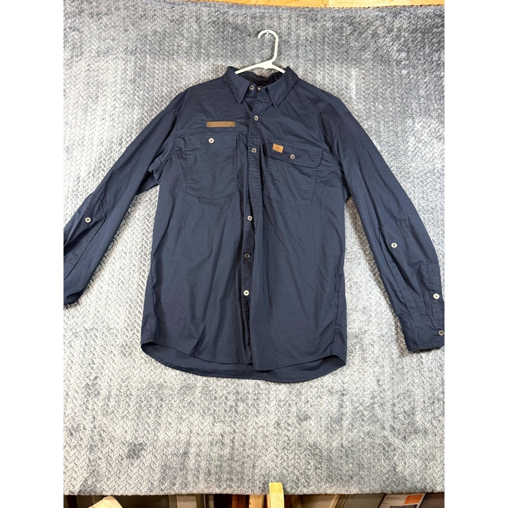 Wrangler‎ Riggs Workwear Shirt Mens Large Navy Blue Cotton Long Sleeve Button Up
